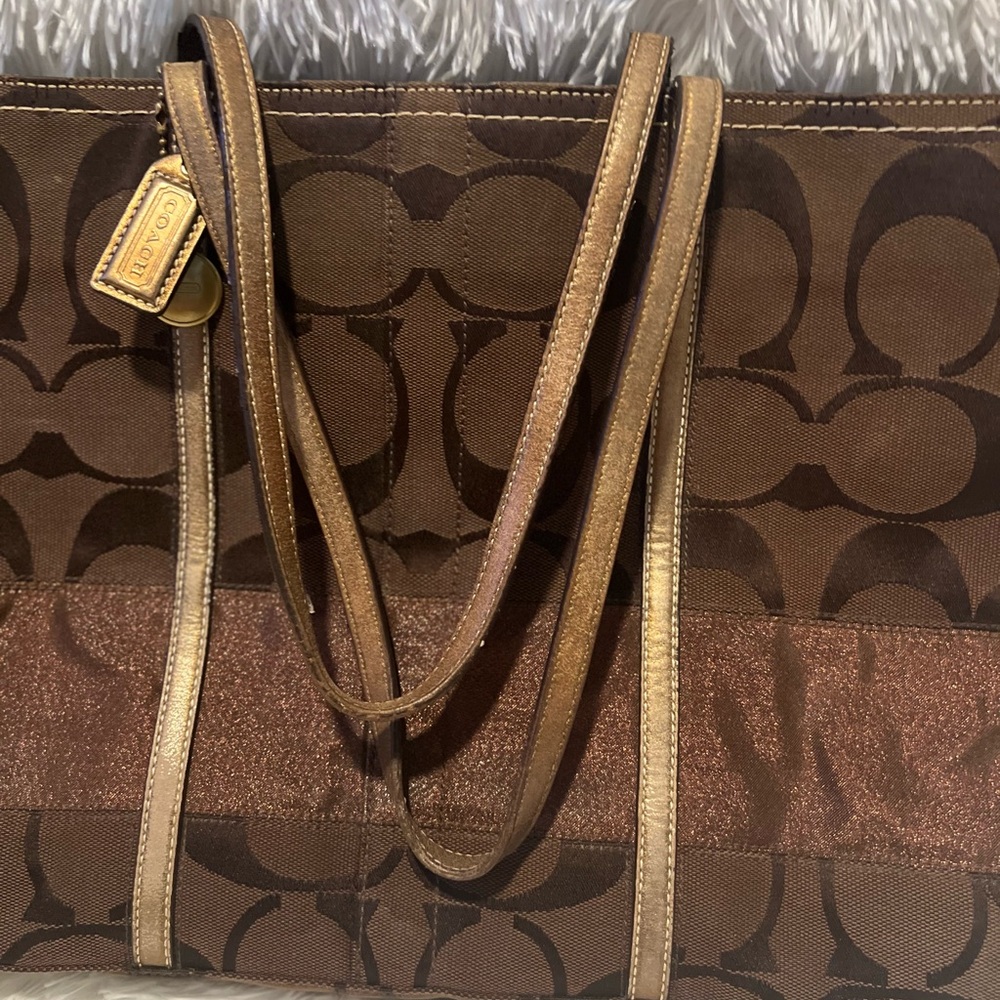 Coach Brown and Tan Signature Tote - Picture 3 of 10